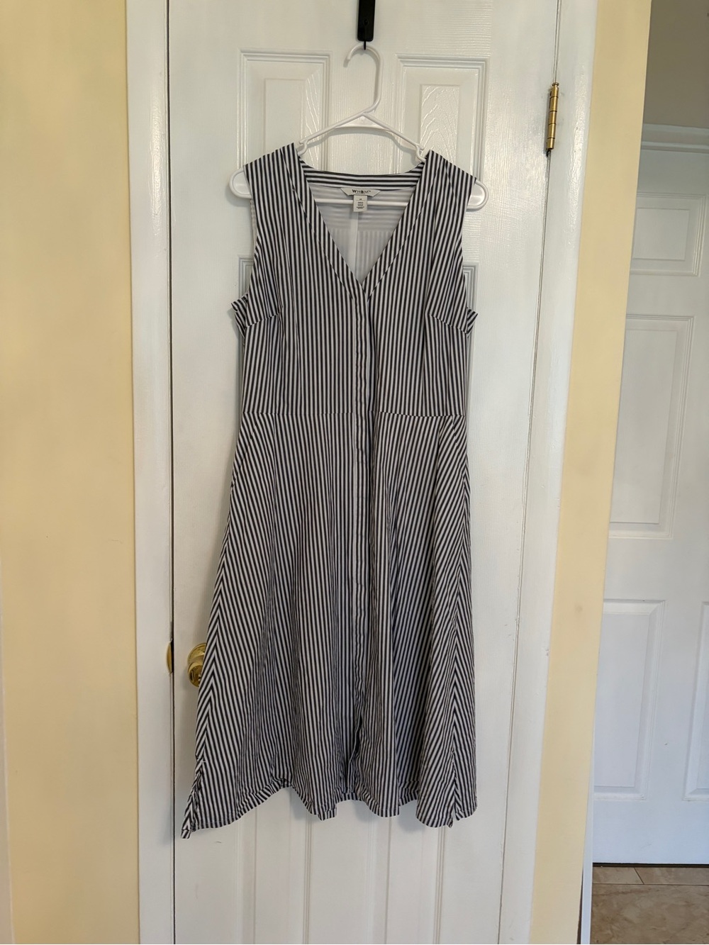 White House Black Market Sleeveless, V-Neck Striped Dress - Picture 2 of 7